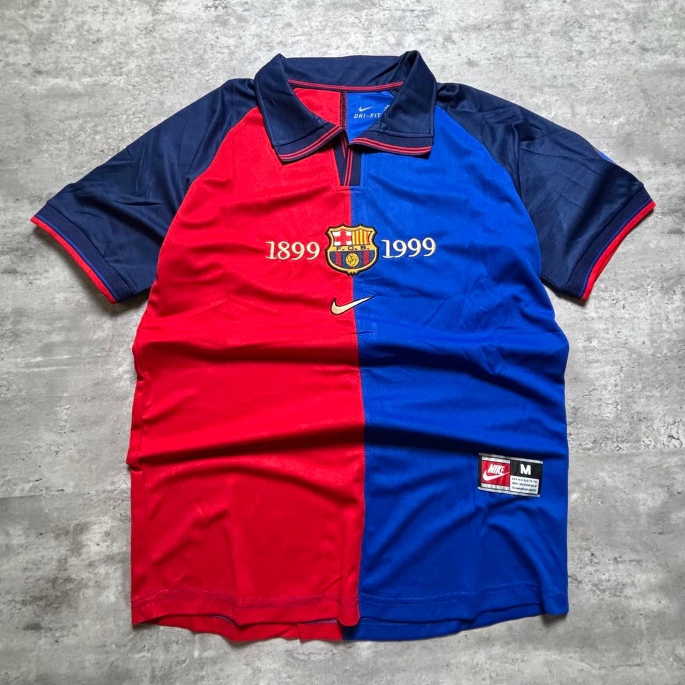 Nike Soccer Jersey Mens Medium Red Blue Retro Barcelona 1999 Home Futbol